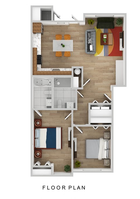 Floor plan for 2 beds, 2 baths, 1005 sqft